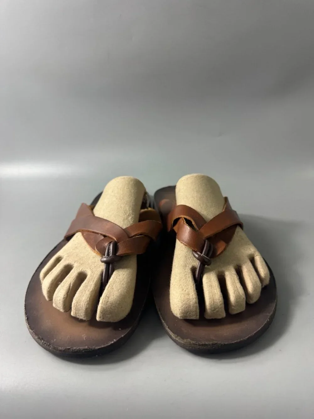 Daniele Polidori Brown Leather Men's Thong Sandal, Size 45